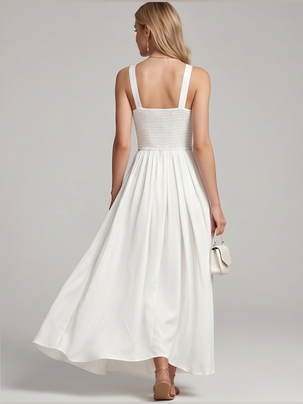 White V-Neck Smocked Back Maxi Dress - Picture 4 of 5